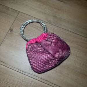 Pink Rhinestone Handbag with Silver Handle